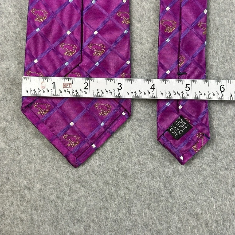 Jan Leslie Frog Silk Tie Italy Purple Pink Check Necktie Vintage 59x3.25